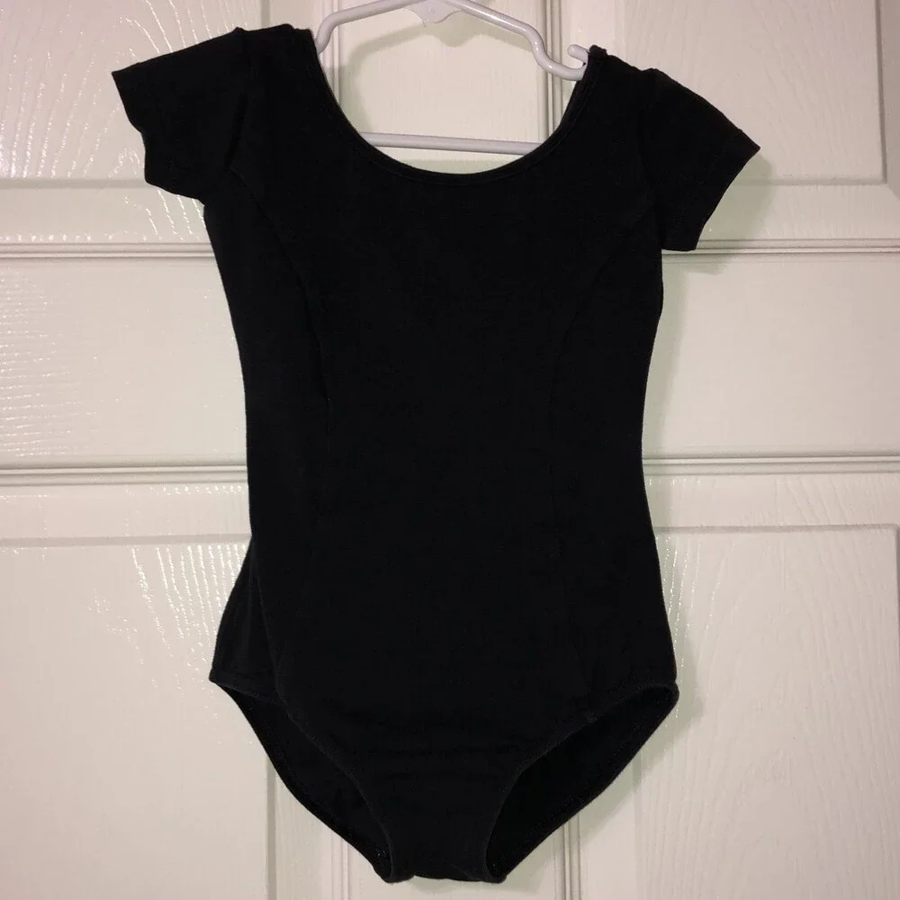 Mirella Girls Dance Ballet Black Leotard Size 2-4 CHP Princess Seam Cap Sleeve